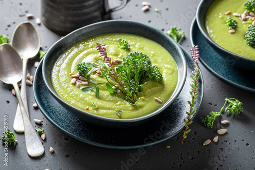 Creamy broccoli soup as hot...