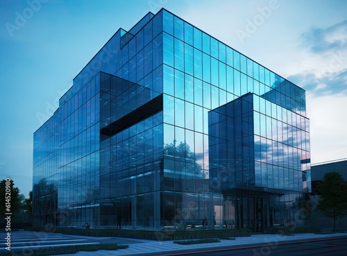 modern facade of glass building created with Generative AI technology.