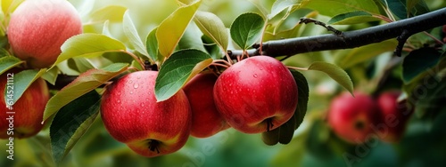 Photographie Red apples on apple fruit tree branches