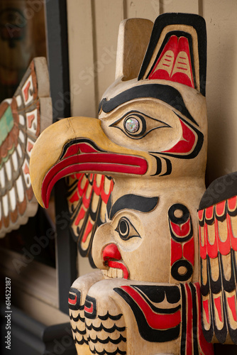 Native American Painted Totem Pole with thunderbird eagle 