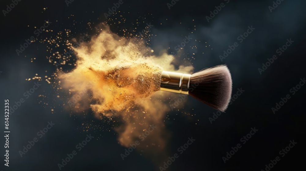 Makeup brush with golden powder Makeup brush with golden powder