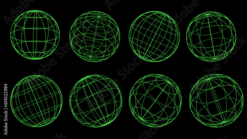 Set of wireframe geometric 3D on black background