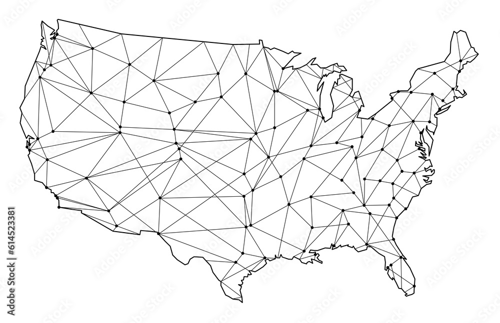 Abstract USA map with dots connected by lines. Geometric illustration ...
