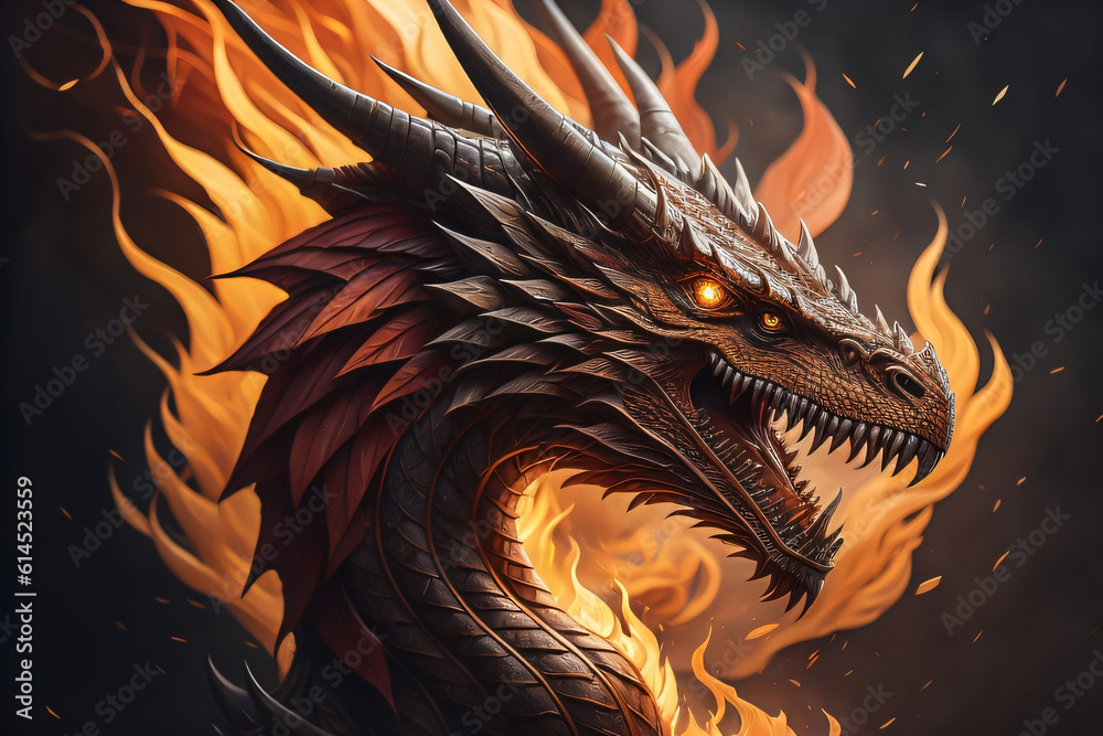Photo generative Ai of Dragon head illustration Photo generative Ai of Dragon head illustration
