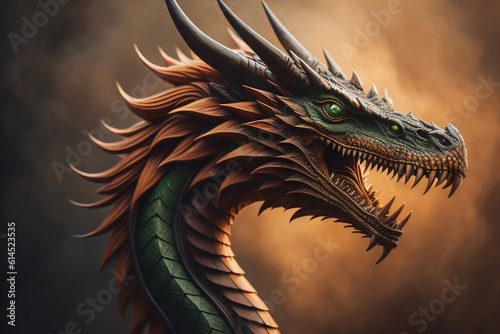 Photo generative Ai of Dragon head illustration