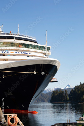 Scenic photograph of Cruise ship while in Ketchikan Alaska beautiful landscape 