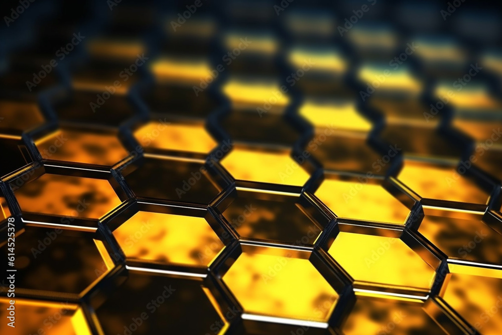 Abstract background formed from yellow hexagons , Glass gold Pattern, Geometric Crystals, Abstract