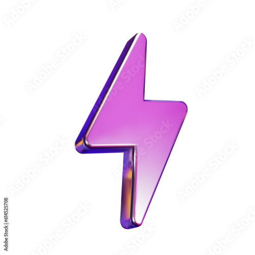 3d neon charger symbol. Holographic sign thunder. Symbol of energy, danger. Minimalistic electrical discharge. Vector illustration.