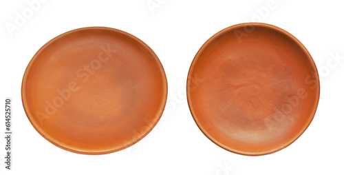Top view of empty brown plate isolated on transparent background.