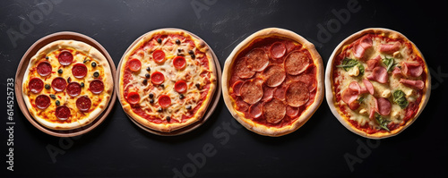 Different types of pizza top view. generative ai