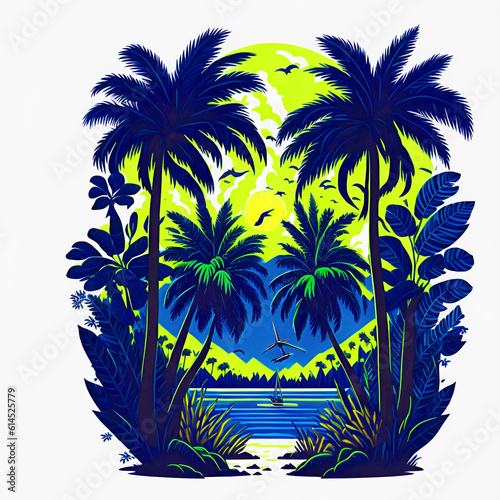 Tropical palm trees with beach