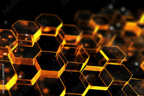 Abstract background formed from yellow hexagons   Glass gold Pattern  Geometric Crystals  Abstract
