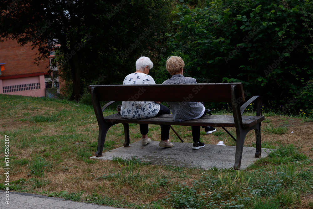 Two ageing women sat on a bench Two ageing women sat on a bench