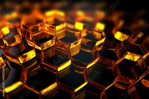 Abstract background formed from yellow hexagons , Glass gold Pattern, Geometric Crystals, Abstract © adel