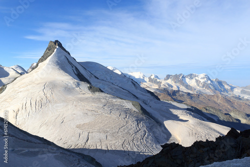 Panorama view with mountain Rimpfischhorn and mountain massif Monte Rosa in Pennine Alps, Switzerland photo