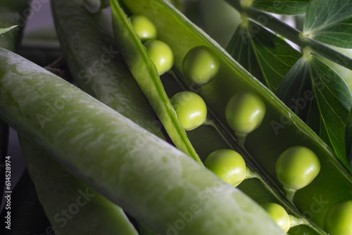 Close-Up of Fresh Green Peas in their Pods