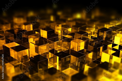 Gold and yellow geometric shapes  cubes.Transparent Cubes Background  yellow gold Glass Cube Pattern  Geometric 3d Crystals  Abstract