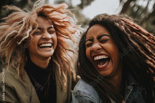 Two people sharing a genuine, candid moment of laughter, embracing the power of authentic connections. Generative AI