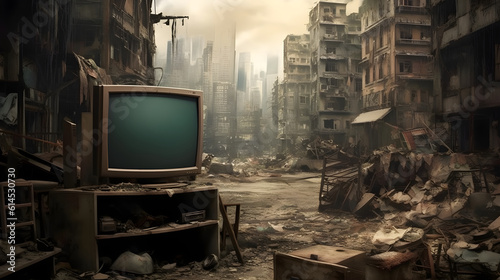 Tv In a middle of the debris