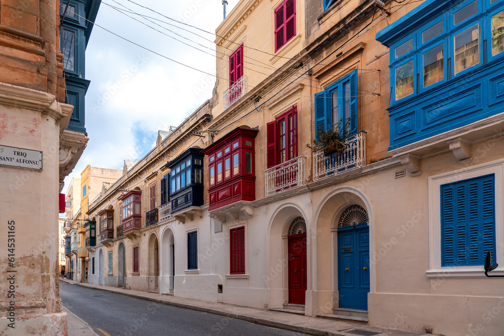 Island of Malta, typical house facades in  Malta