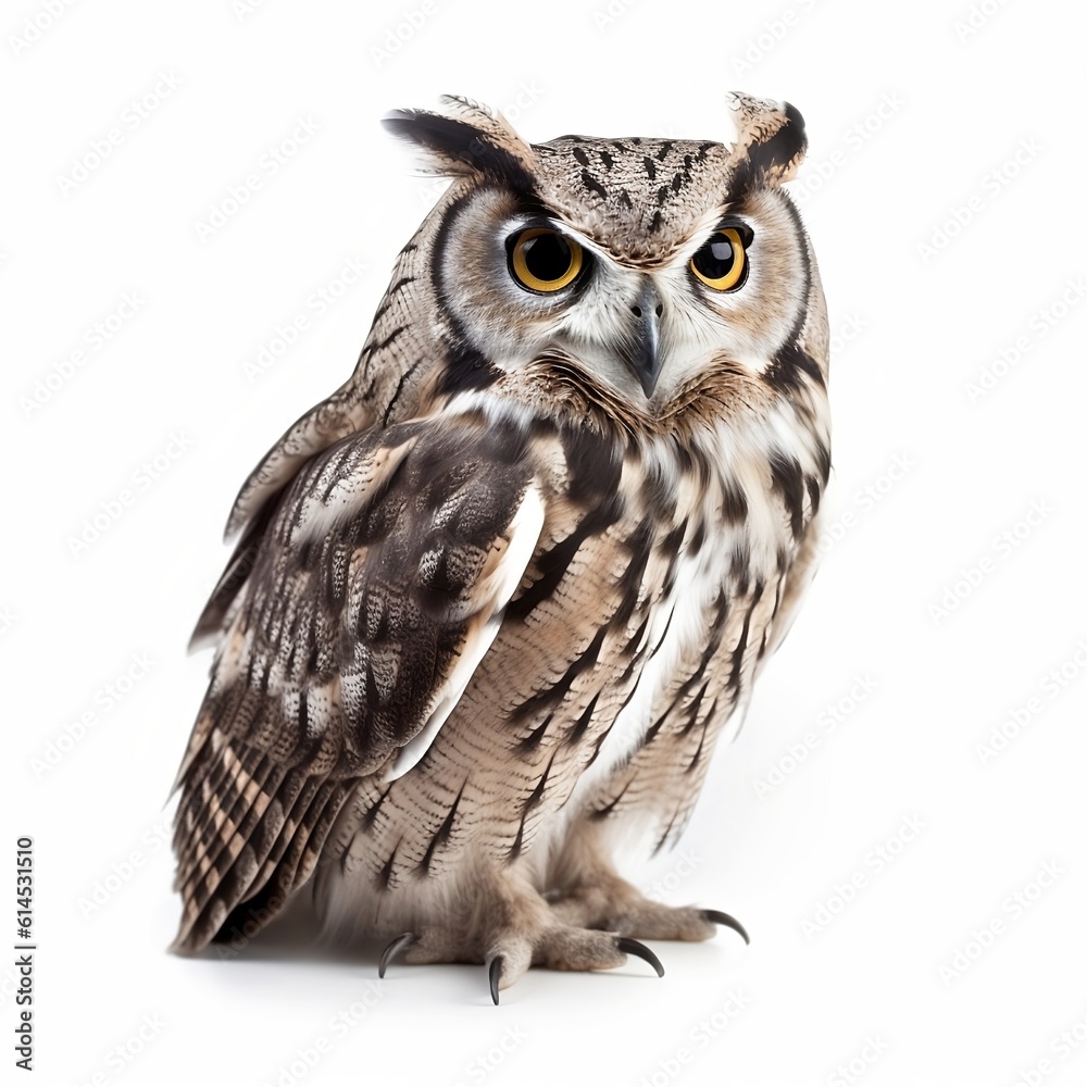 Great horned owl on white background, Generative AI Great horned owl on white background, Generative AI