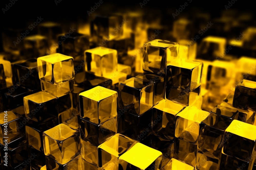 Gold and yellow geometric shapes, cubes.Transparent Cubes Background, yellow gold Glass Cube Pattern, Geometric 3d Crystals, Abstract Gold and yellow geometric shapes, cubes.Transparent Cubes Background, yellow gold Glass Cube Pattern, Geometric 3d Crystals, Abstract