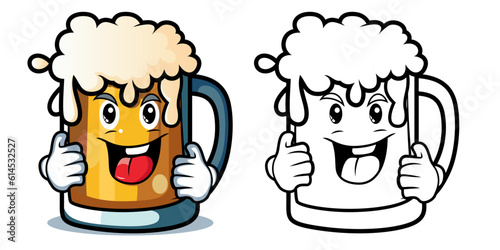 Cartoon Berer Mug with  thumbs up and foam on top,  mascot character vector illustration , Happy Beer mug with cartoon clip art stock vector image