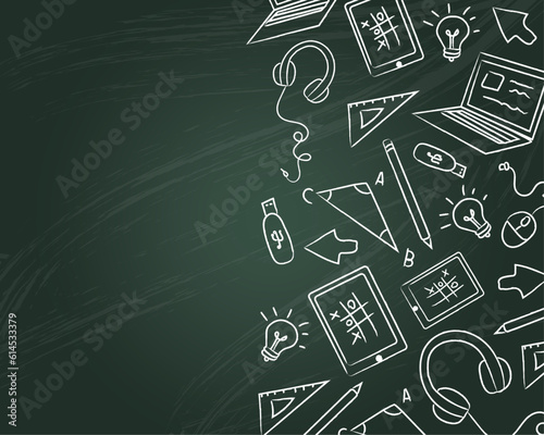 Greenboard back to school with handrawn elements. Vector illustration 