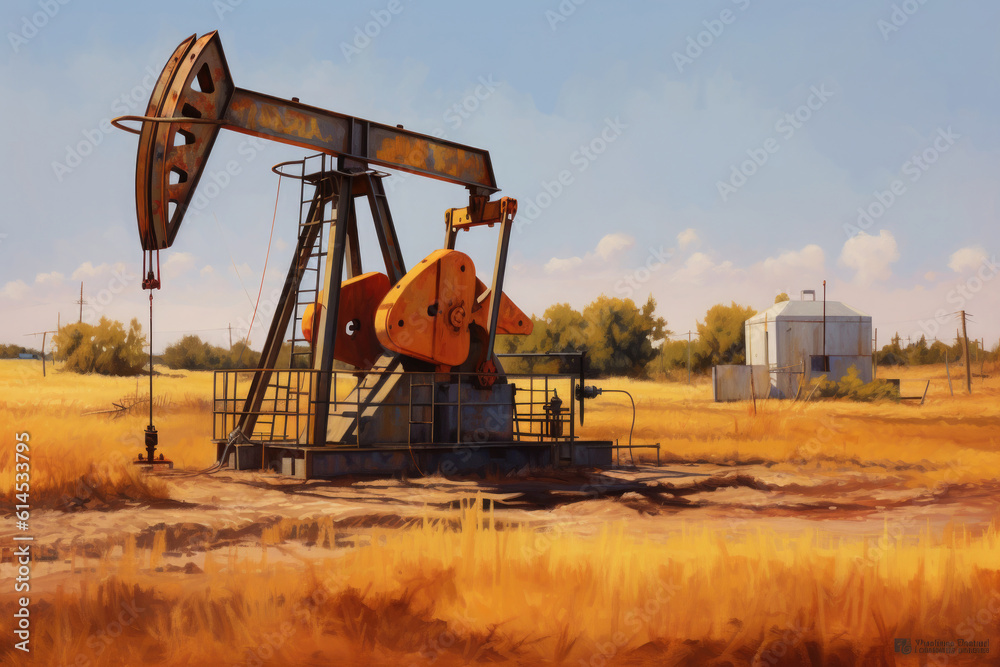 Silhouette of oil pumps at sunset. Pumping oil from drilling rigs. The concept of the energy crisis in the world. Oil production and fossil resources. Created with Generative AI Silhouette of oil pumps at sunset. Pumping oil from drilling rigs. The concept of the energy crisis in the world. Oil production and fossil resources. Created with Generative AI