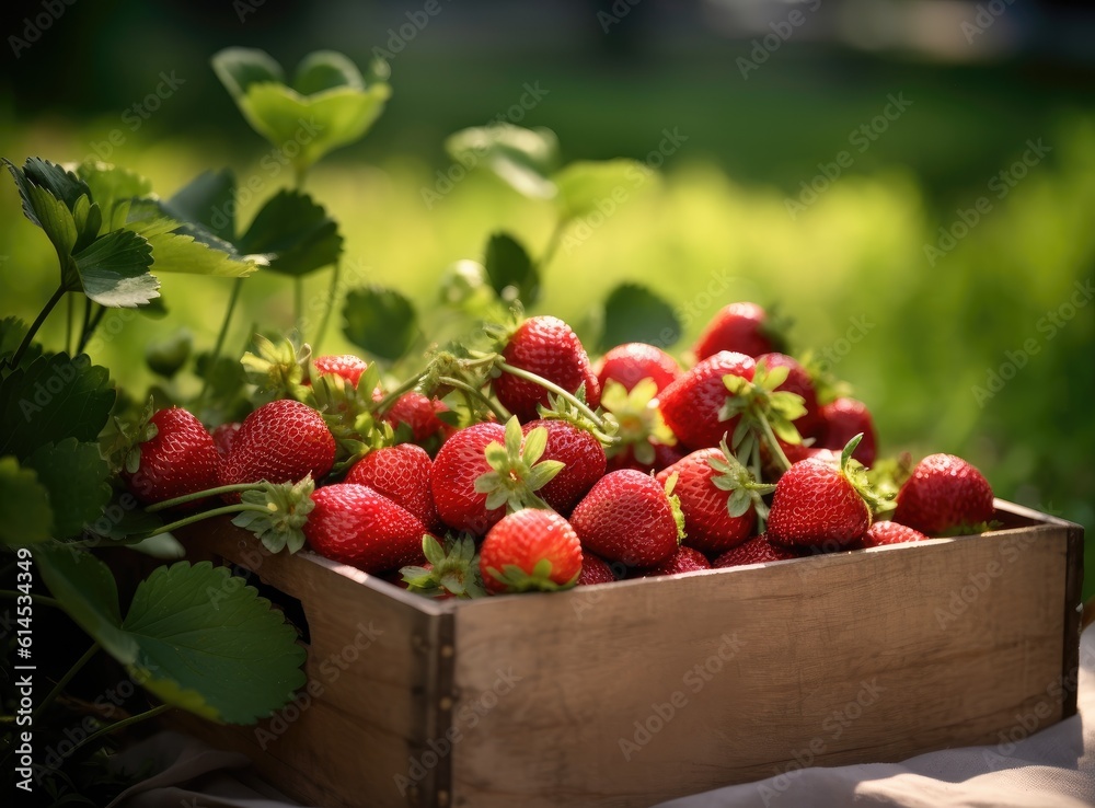 Fresh strawberries in old wooden crate isolated . created with Generative AI technology. Fresh strawberries in old wooden crate isolated . created with Generative AI technology.