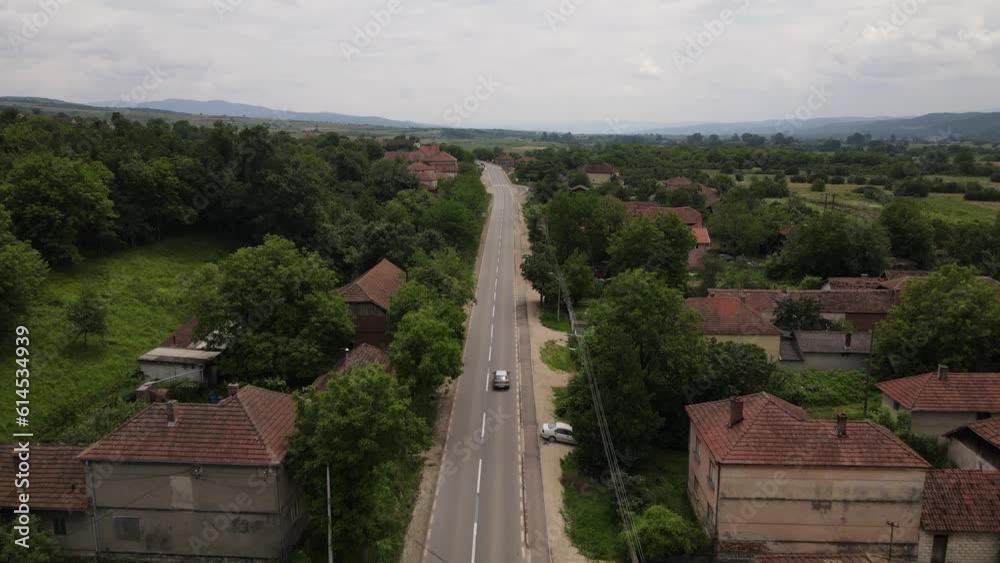 car drive on the road travel concept aerial drone point of view
