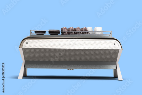new professional coffee machine back view 3d render on blue