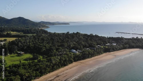 Wallpaper Mural Aerial drone panoramic footage of famous Mission Beach; famous coastal town with paradise beaches near little islands in tropical north queensland, australia Torontodigital.ca