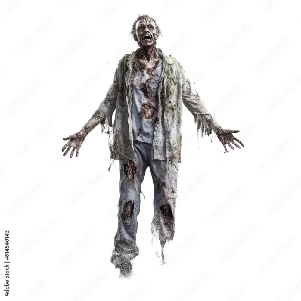zombie isolated on a transparent background, generative ai