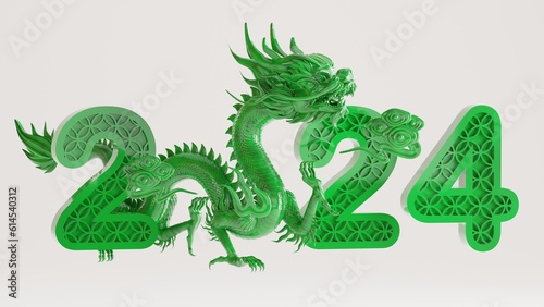3d rendering illustration for happy chinese new year 2024 the dragon zodiac sign with flower  lantern  asian elements  red and gold on background.   Translation    year of the dragon 2024  .