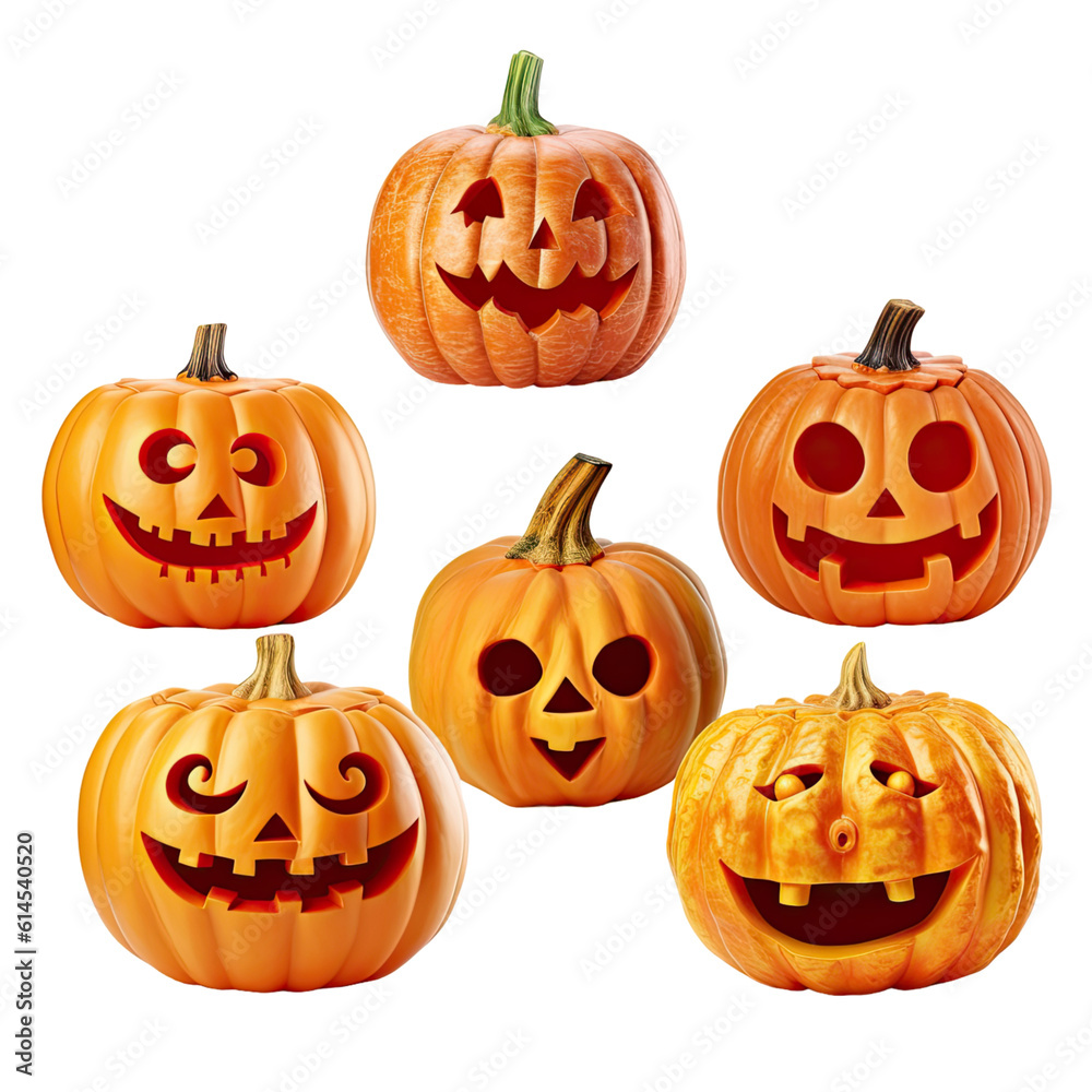 collection of jack-o-lanterns isolated on a transparent background, generative ai collection of jack-o-lanterns isolated on a transparent background, generative ai