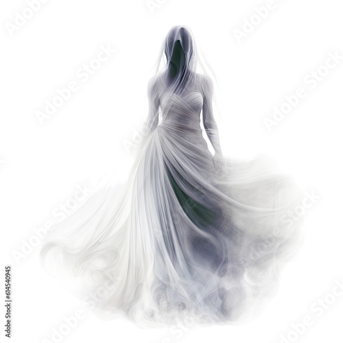 ghost bride isolated on a transparent background, generative ai