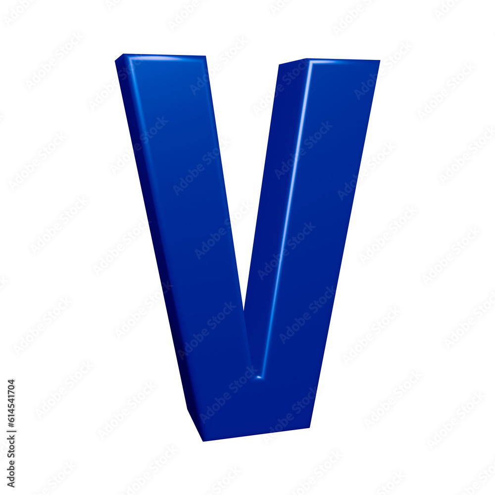 Blue alphabet letter v in 3d rendering for education, text concept Blue alphabet letter v in 3d rendering for education, text concept