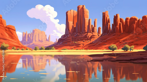 us american inspired desert landscape, cartoon artstyle, ai generated image