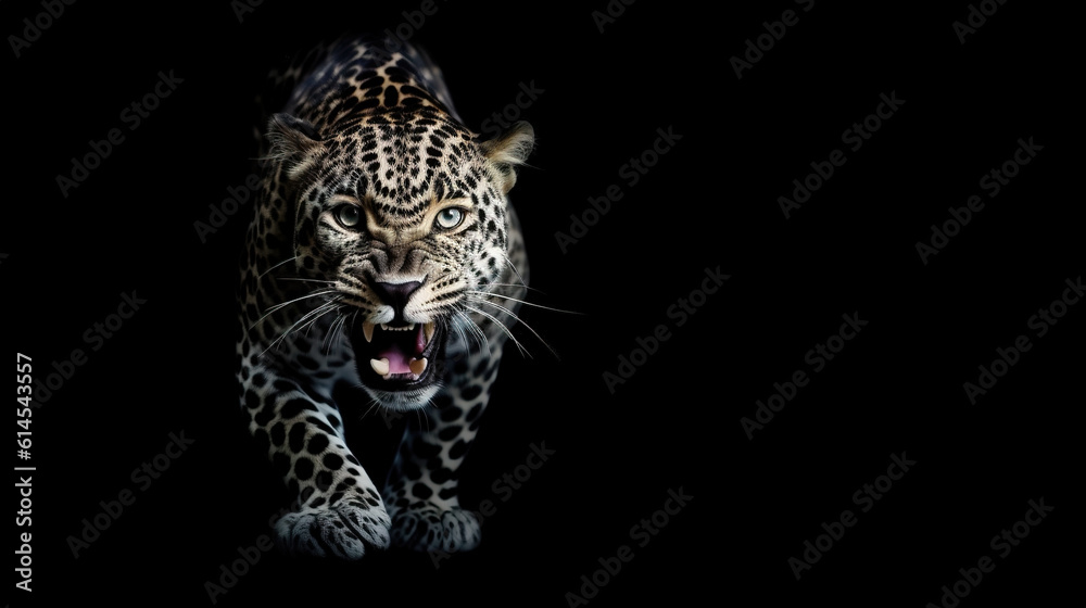 Naklejka premium an aggresive roaring jaguar wallpaper artwork, ai generated image
