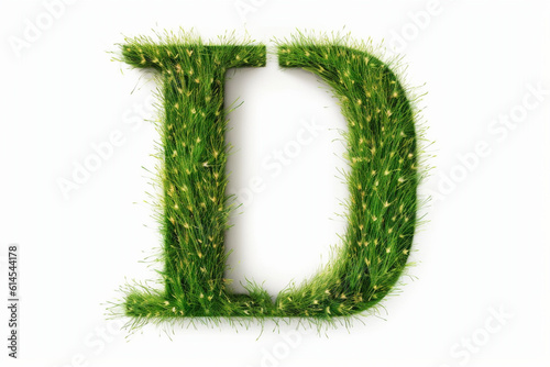 A letter d with grass on a white background, eco text effect, isolated letter with grass effect high quality