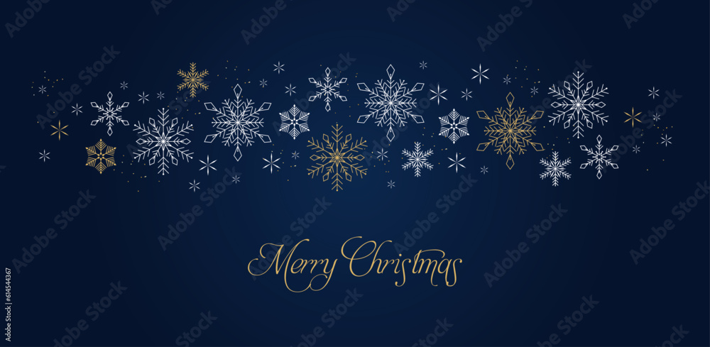 Navy christmas background with snowflakes and gold sequins
