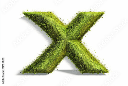 A letter x with grass on a white background, eco text effect, isolated letter with grass effect high quality