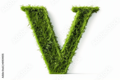 A letter v with grass on a white background, eco text effect, isolated letter with grass effect high quality
