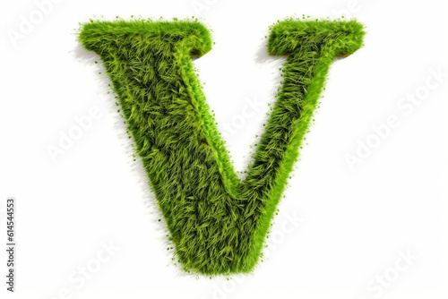 A letter v with grass on a white background, eco text effect, isolated letter with grass effect high quality