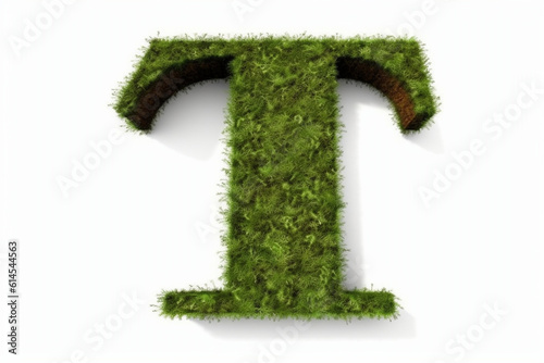 A letter t with grass on a white background, eco text effect, isolated letter with grass effect high quality