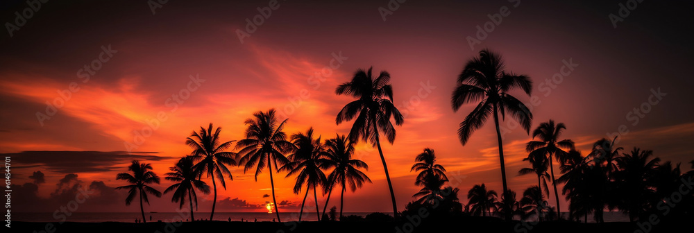stunning sunset palm trees, Generative AI