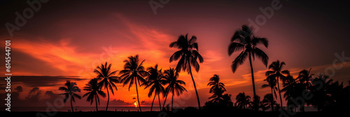 stunning sunset palm trees, Generative AI