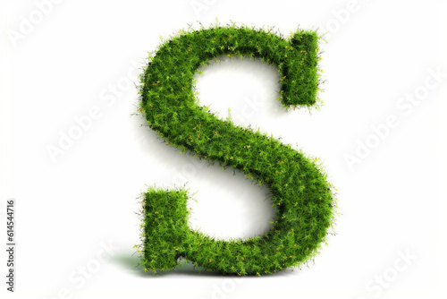A letter s with grass on a white background, eco text effect, isolated letter with grass effect high quality