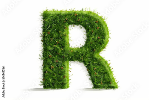 A letter r with grass on a white background, eco text effect, isolated letter with grass effect high quality